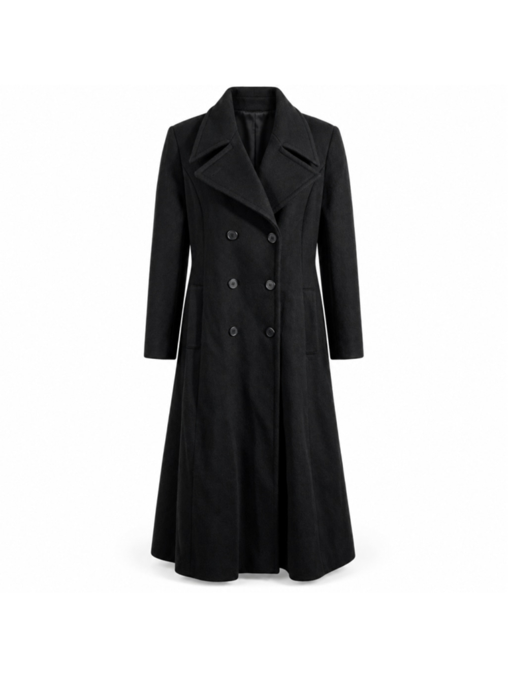 Vintage Halston Wool Coat Women 8P Black Maxi Double Breasted USA NWOT